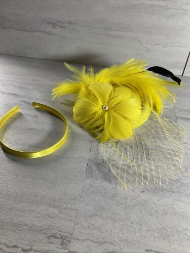 Ladies Yellow Feather Hat With Band Races, Polo, All events (6922754195639)